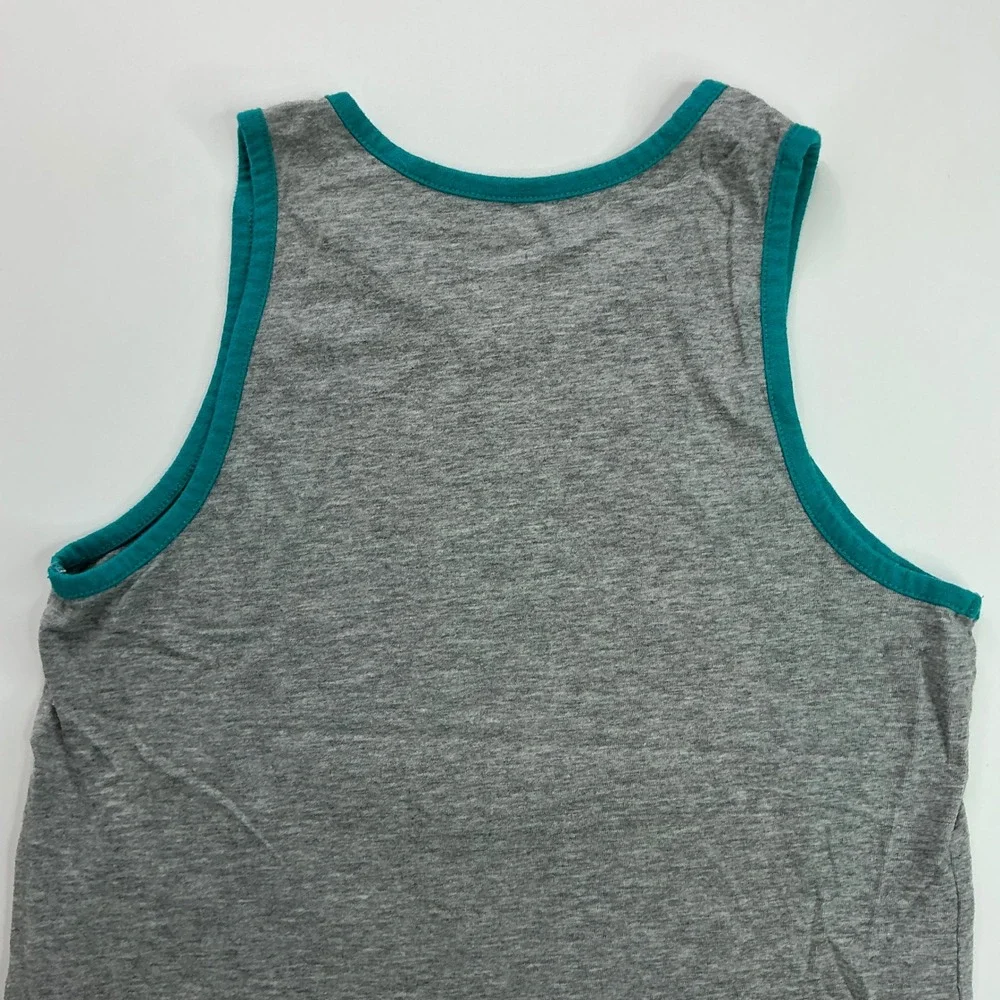 Old Navy Gray T-Rex Graphic Tank Top Kids Size M 8 Dinosaur Teal Trim